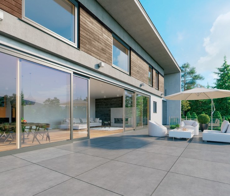 zwei m Holz-Aluminium-Fenster Terrasse